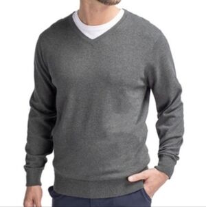 Cutter & Buck Gray V-Neck Supima Cotton Pullover Knit Sweater Mens L